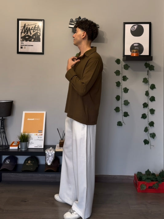 Brown LINEN POLO SHIRT