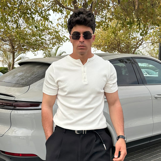 White Short Sleeve Henley T-Shirt