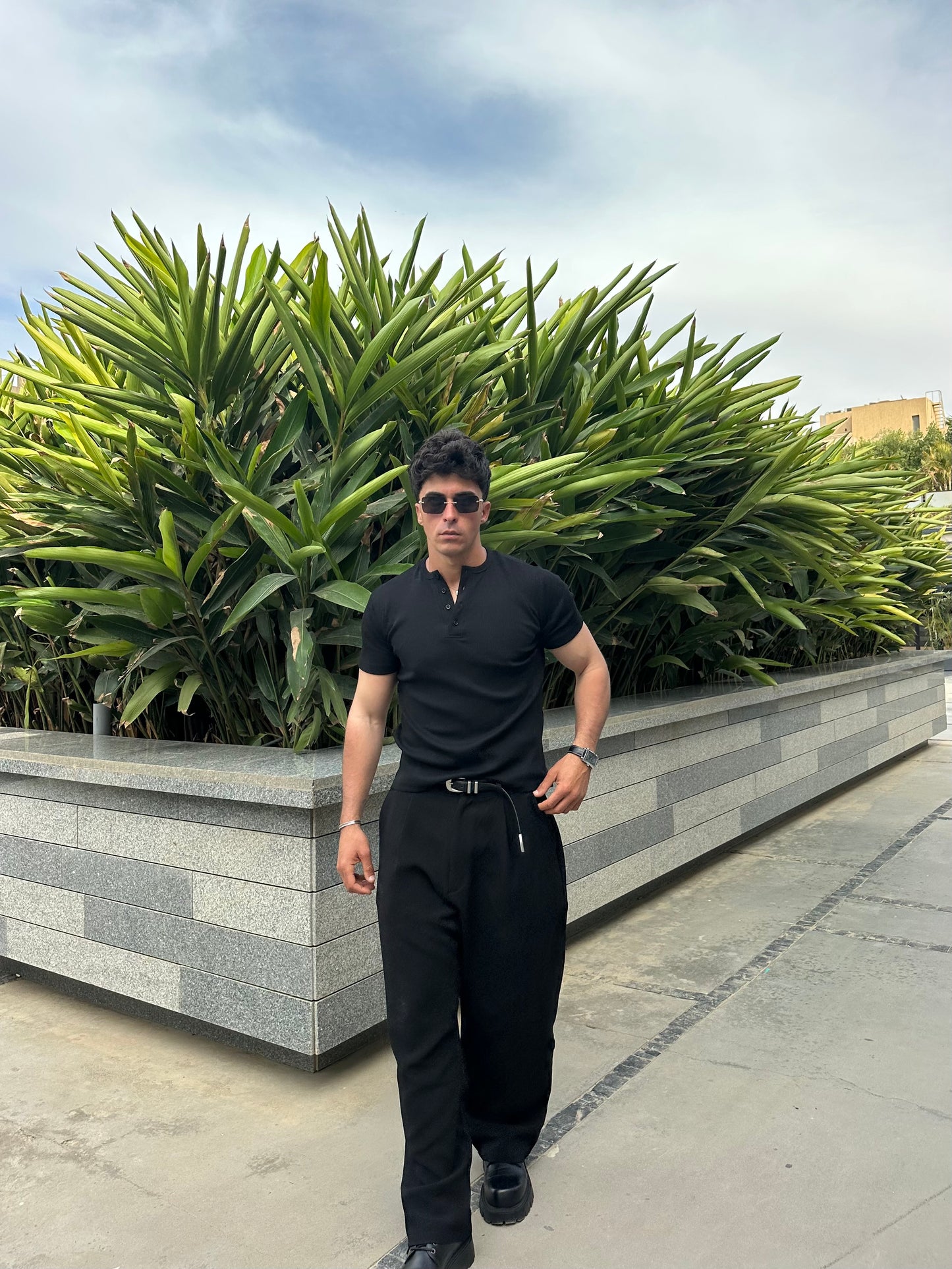 Black Short Sleeve Henley Shirt