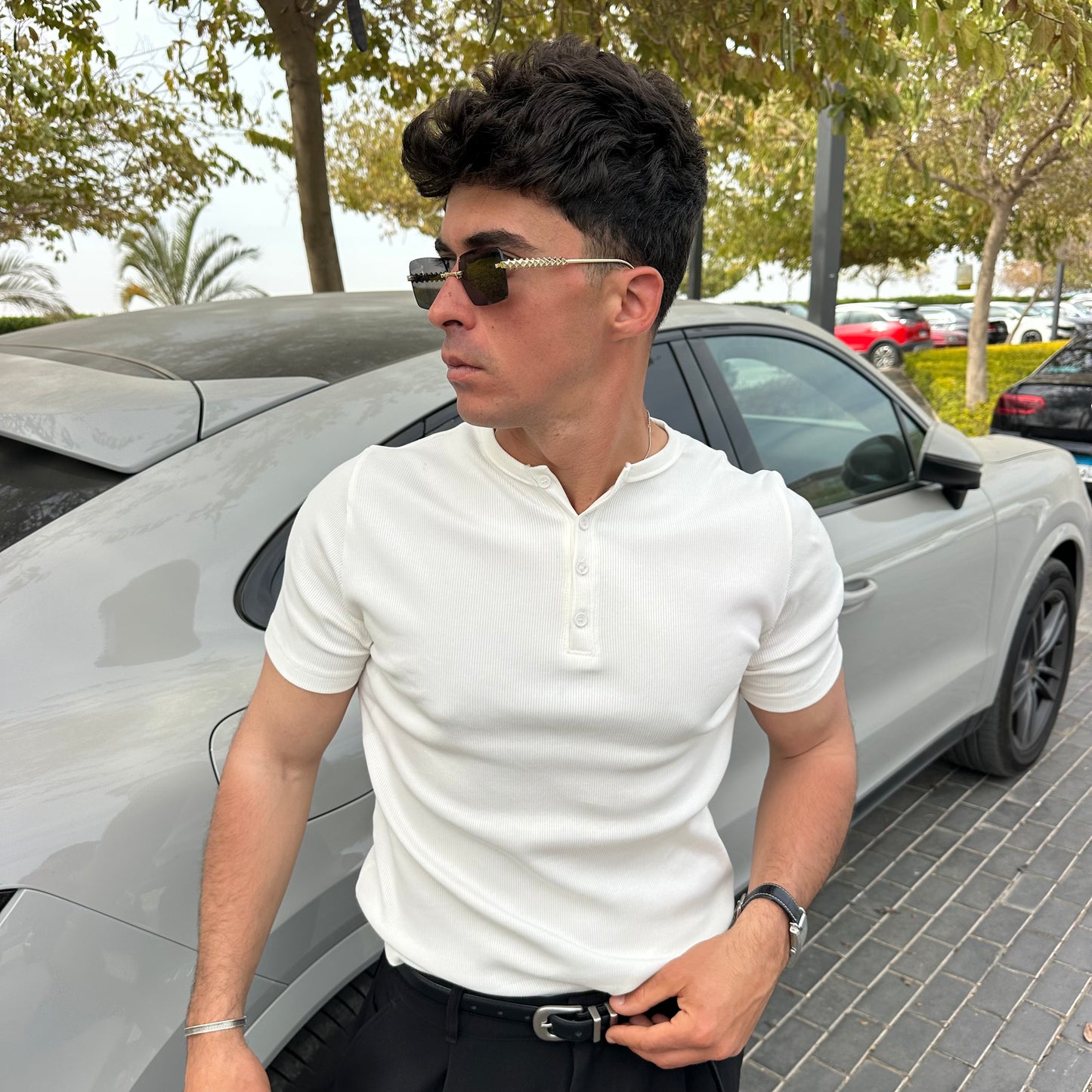 White Short Sleeve Henley T-Shirt