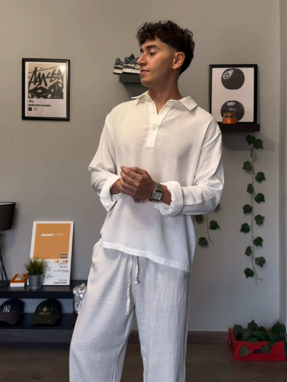 White LINEN POLO SHIRT