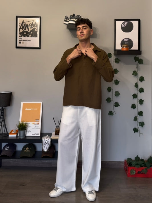Brown LINEN POLO SHIRT