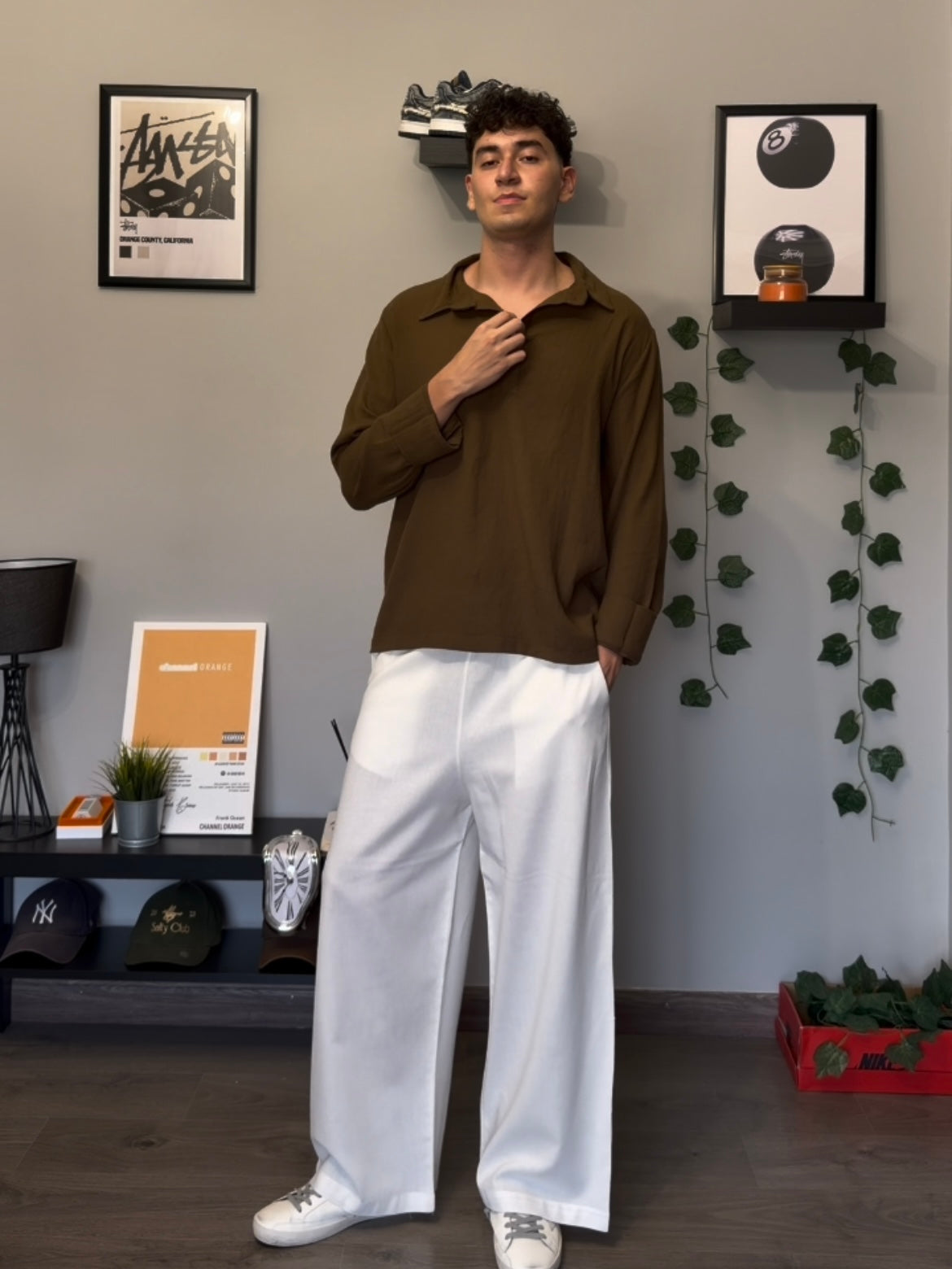 Brown LINEN POLO SHIRT