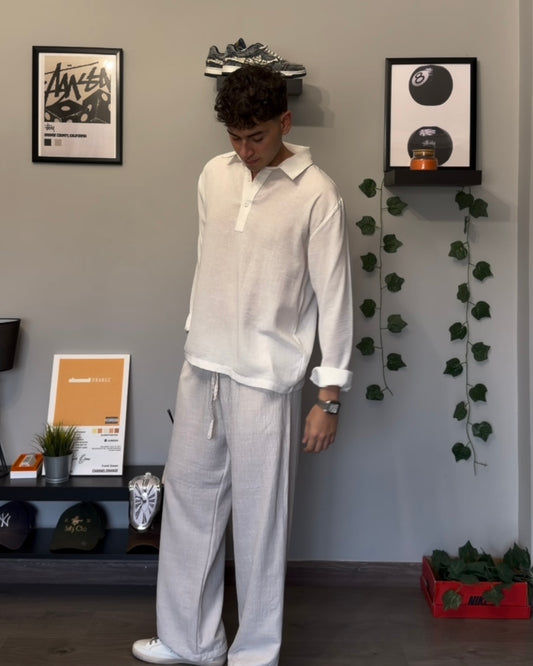 White LINEN POLO SHIRT