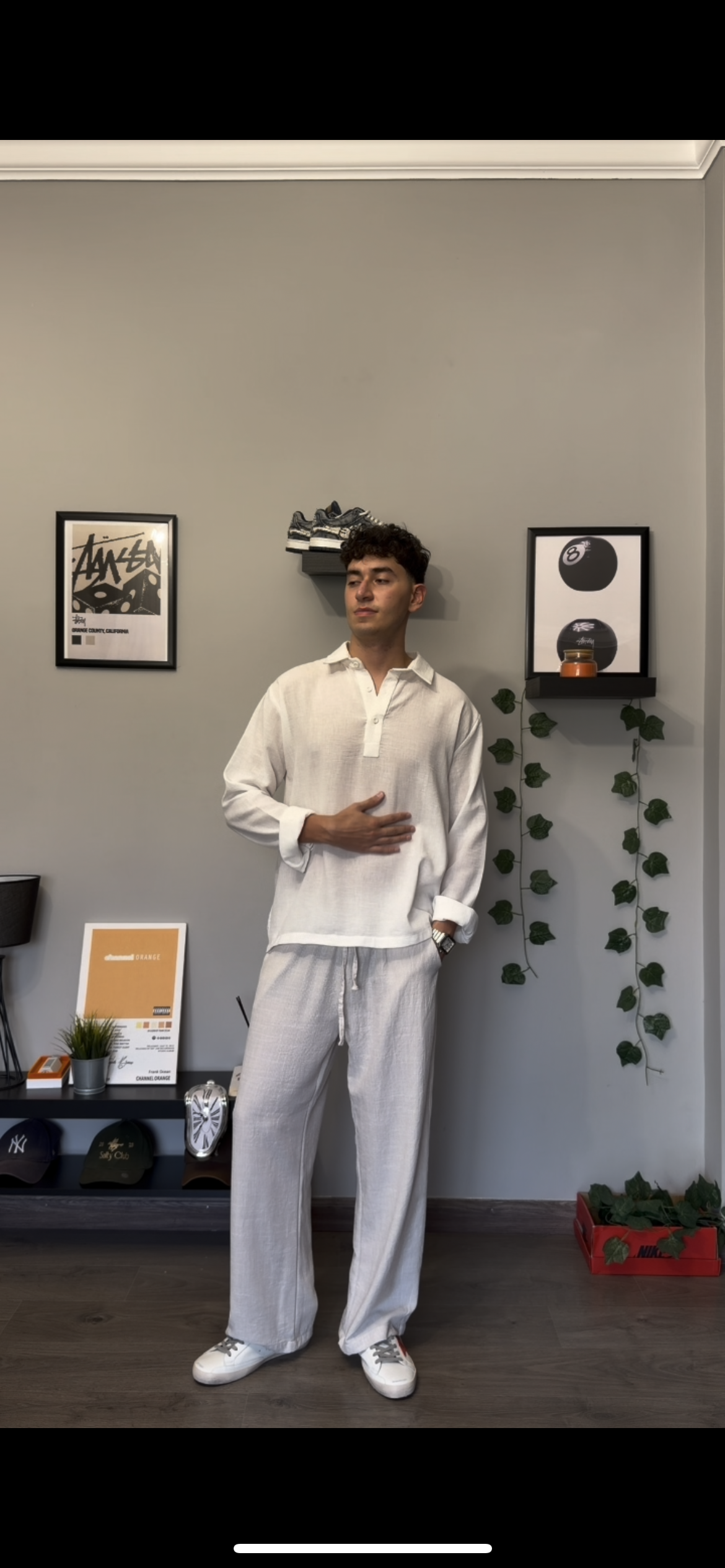 White LINEN POLO SHIRT
