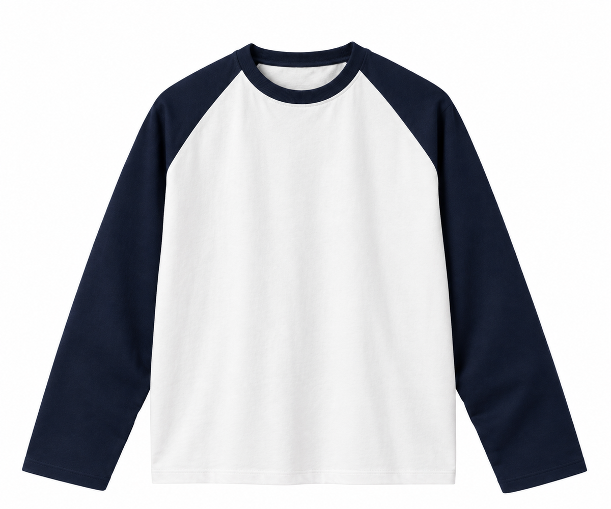 White & Navy Raglan Long Sleeve T-Shirt