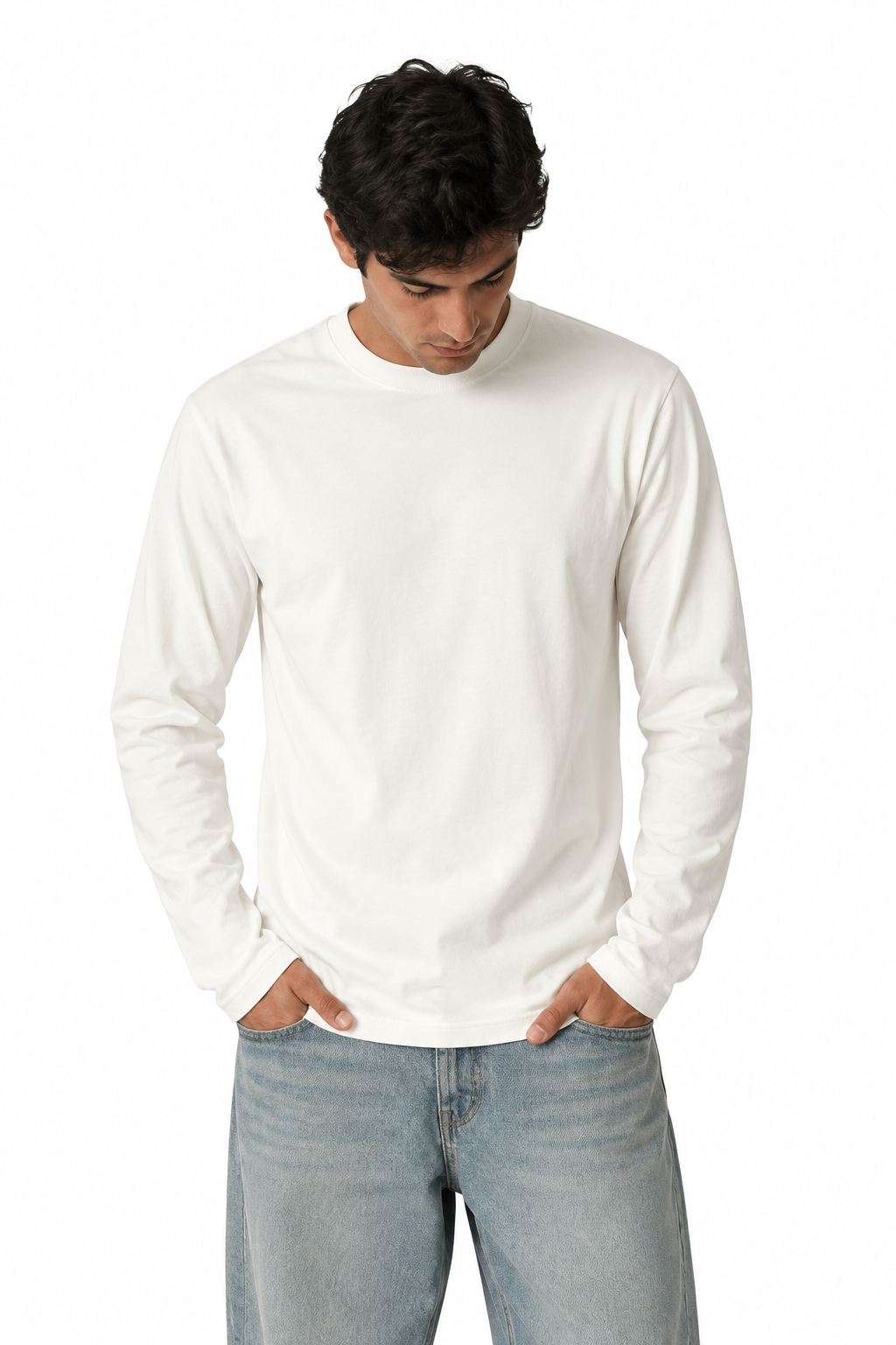 White mock-neck long sleeve basic