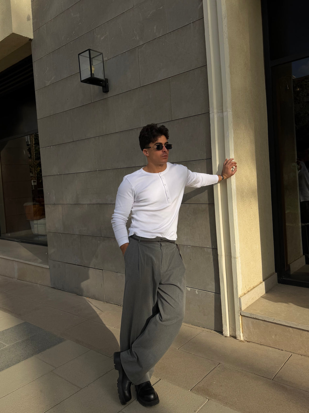 White Henley Long Sleeve T-Shirt | JOVA