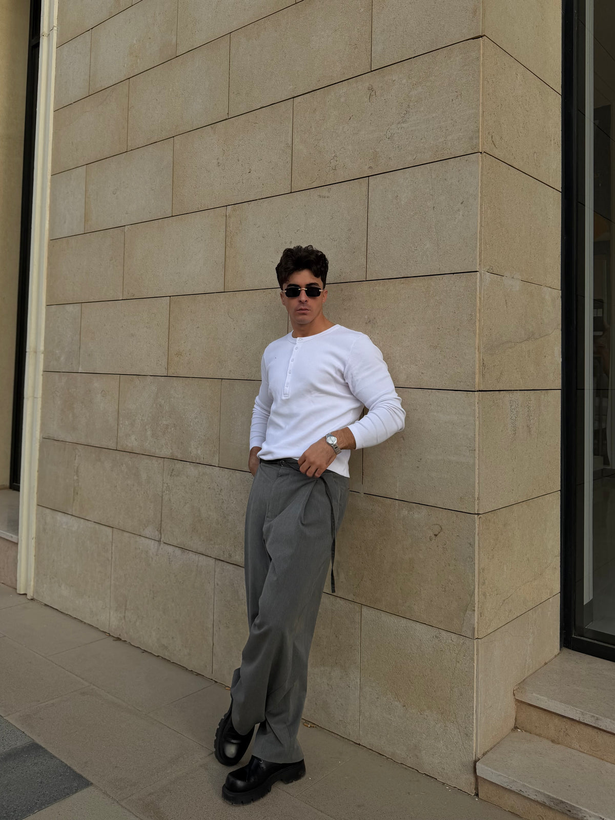 White Henley Long Sleeve T-Shirt | JOVA